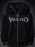Black Fur Vaulted Rhinestone Zip Up Hoodie
